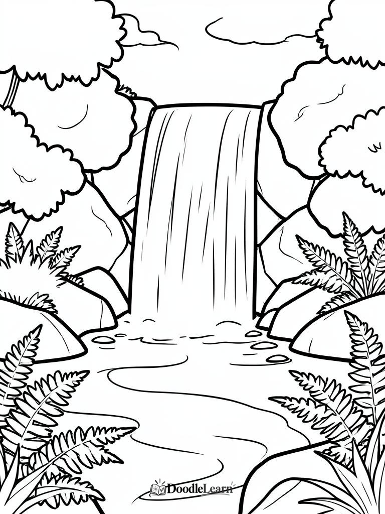 Free printable Woodland Stream coloring page for kids