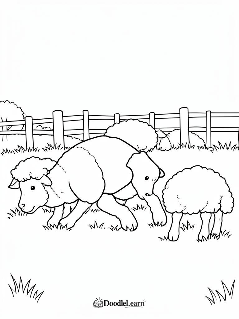 Free printable herding dog with sheep coloring page for kids