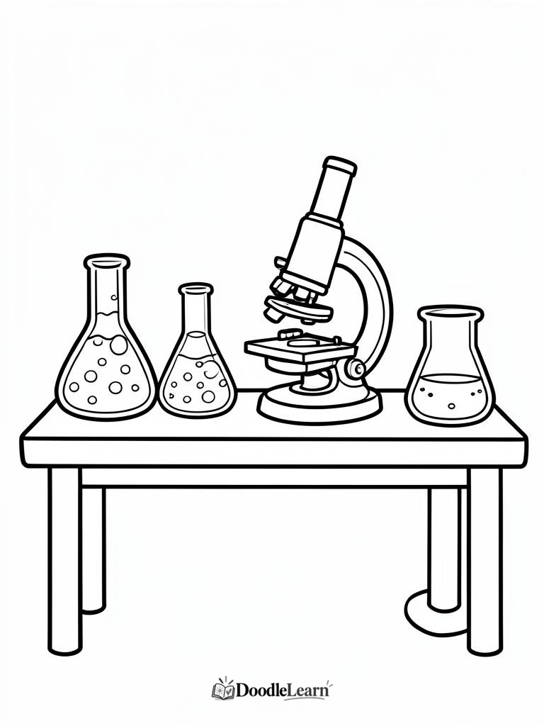 Free printable In the Laboratory coloring page for kids