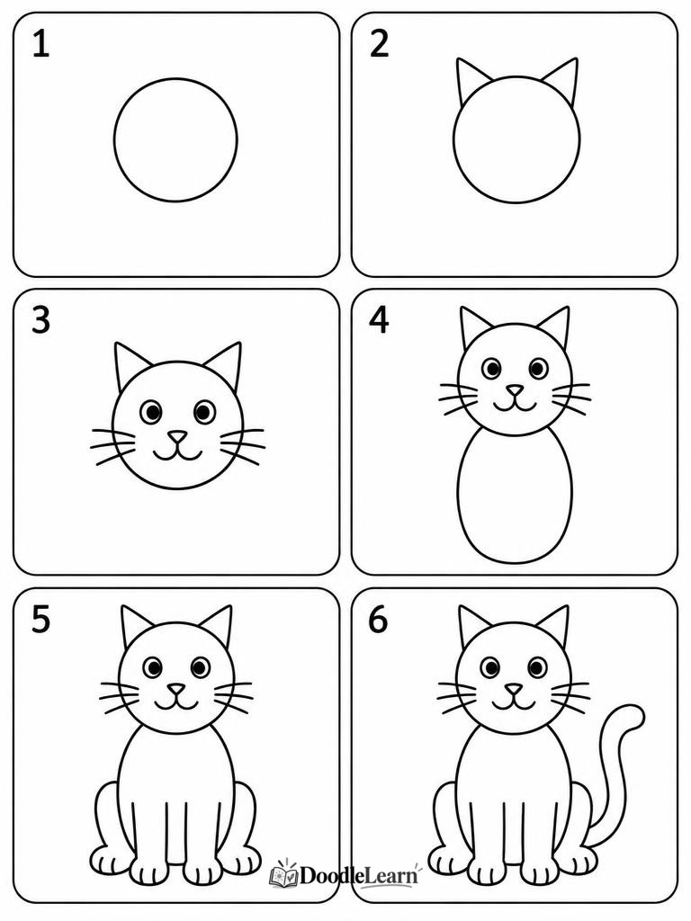 Free printable how to draw a cat worksheet for kids