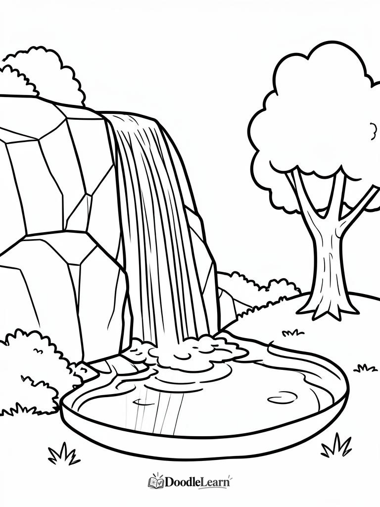 Free printable Waterfall and Pool coloring page for kids