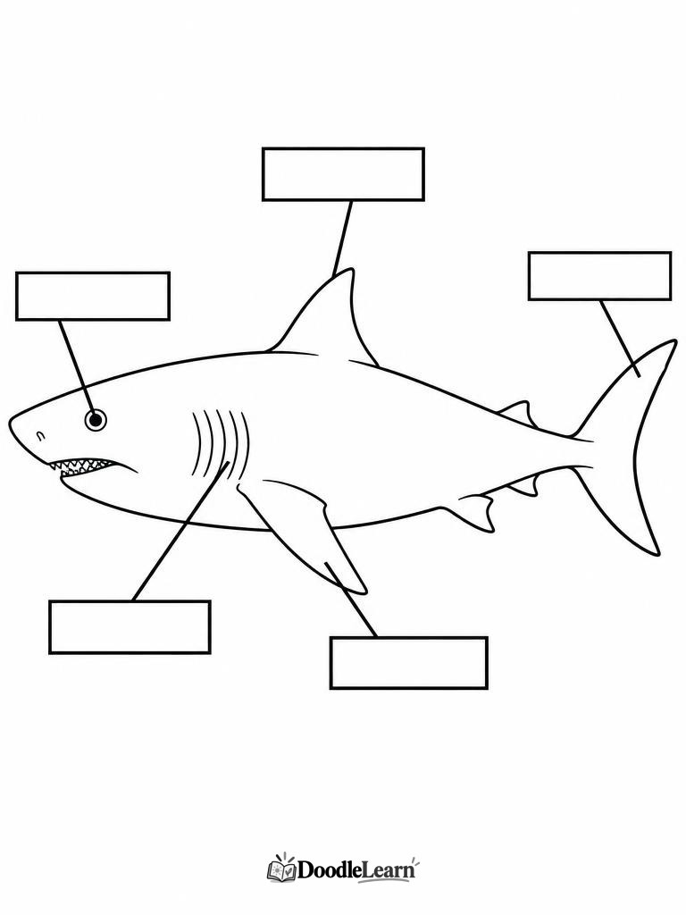 Label the shark anatomy worksheet with blank label lines for kids