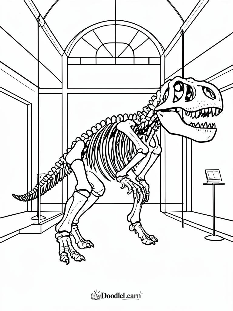 Free printable Dinosaur Skeleton coloring page for kids