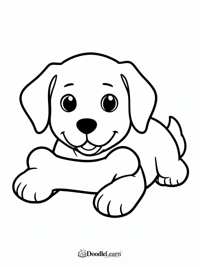 Free printable dog with a bone coloring page for kids