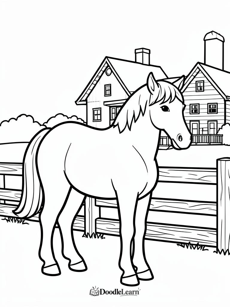 Free printable Horse in the Field coloring page for kids