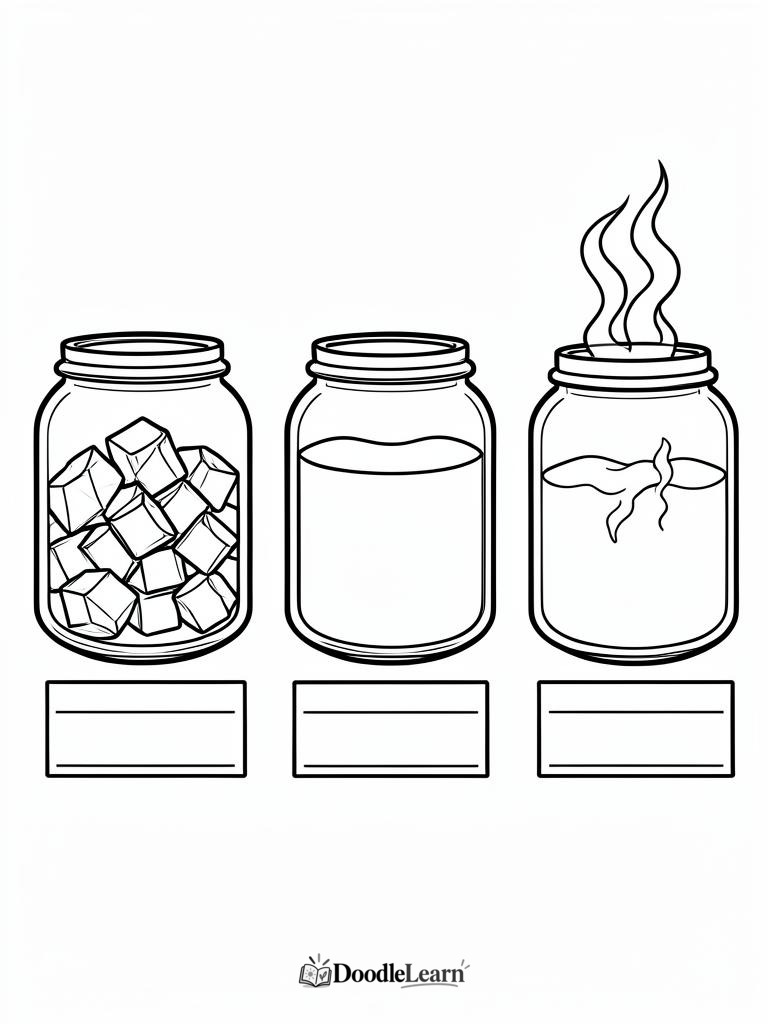 Free printable Solid, Liquid, Gas coloring page for kids