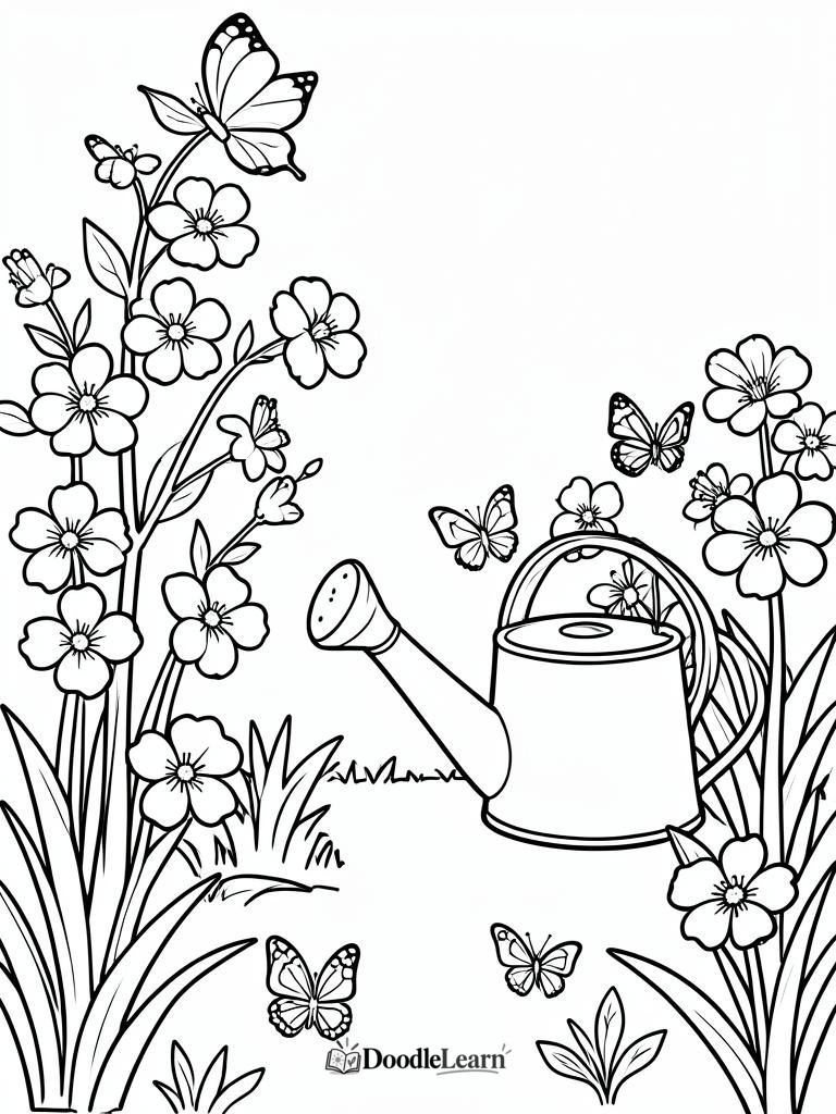Free printable Spring Garden coloring page for kids