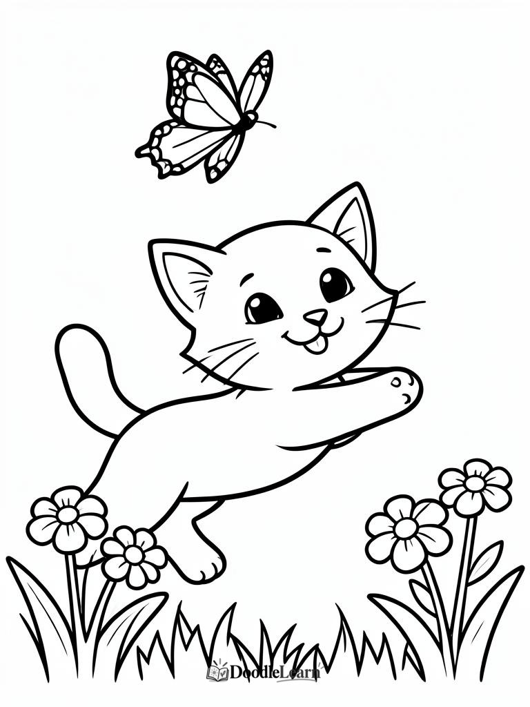 Free printable Chasing a Butterfly coloring page for kids