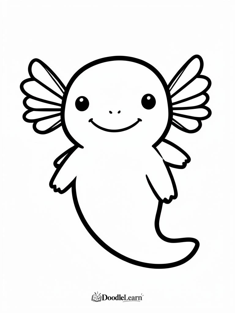 Free printable Simple Smiling Axolotl coloring page for kids