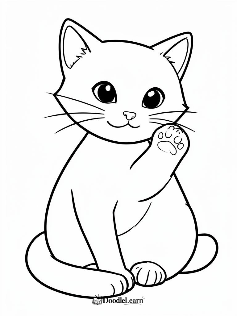 Free printable cat grooming itself coloring page for kids