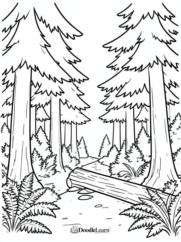 Free printable Pine Forest Path coloring page for kids