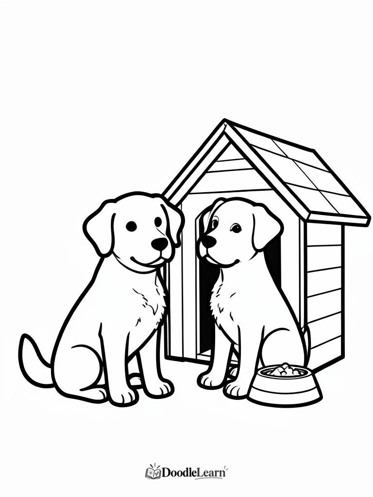 Dogs at Home & Outdoors Coloring Pages — free printable coloring pages for kids