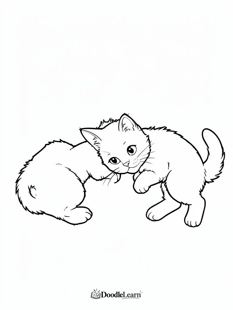 Free printable two kittens playing coloring page for kids