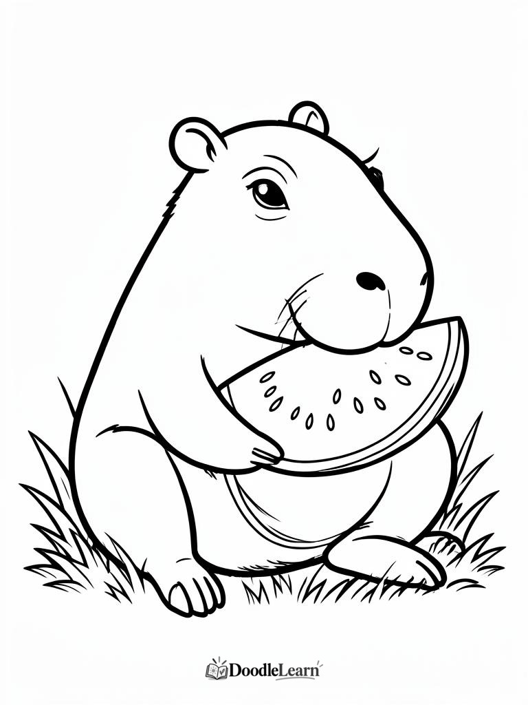 Free printable Capybara and Bird coloring page for kids