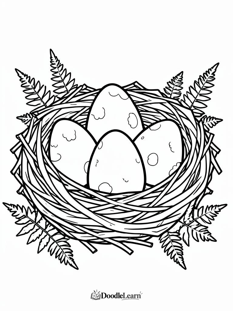 Dinosaur nest with eggs printable coloring page for kids