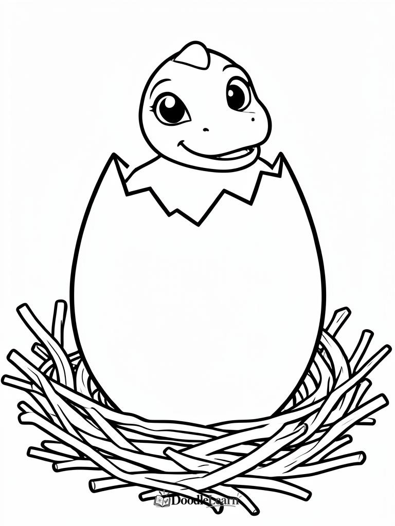 Free printable dinosaur egg hatching coloring page for kids