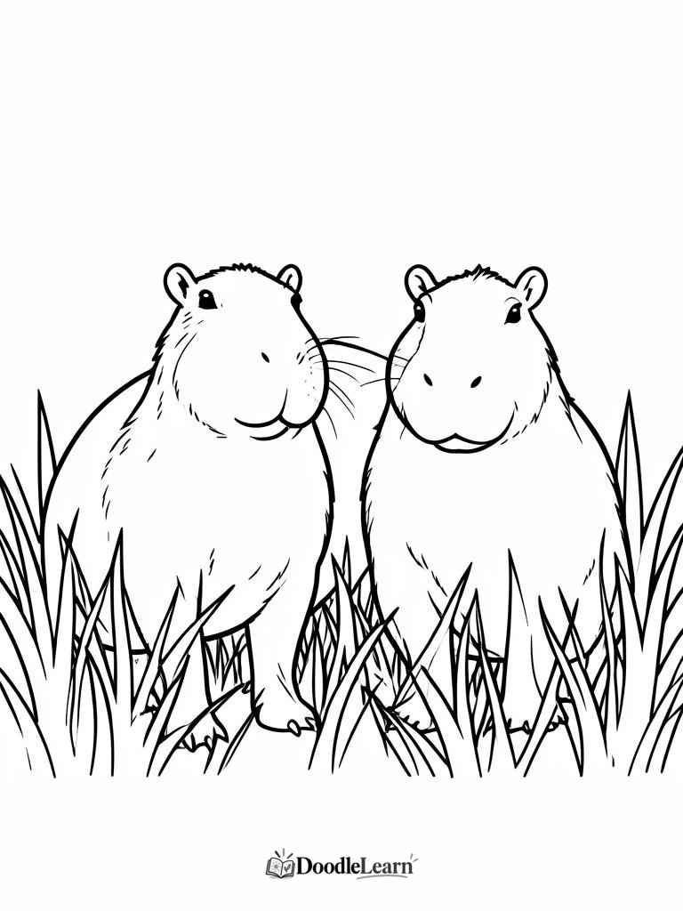 Free printable Capybara Family coloring page for kids