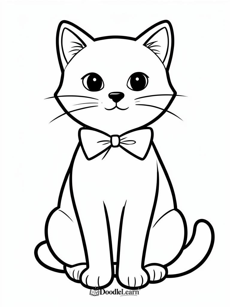Free printable cat wearing a bow coloring page for kids