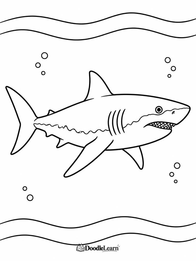 Shark swimming alone in the open ocean printable coloring page