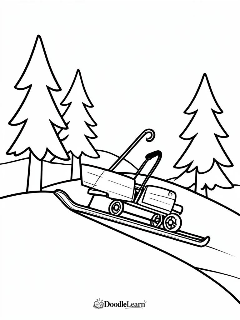 Free printable Sledging in the Snow coloring page for kids