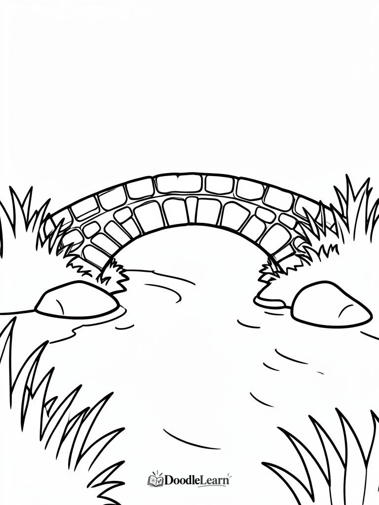 Free printable Stone Bridge and Stream coloring page for kids
