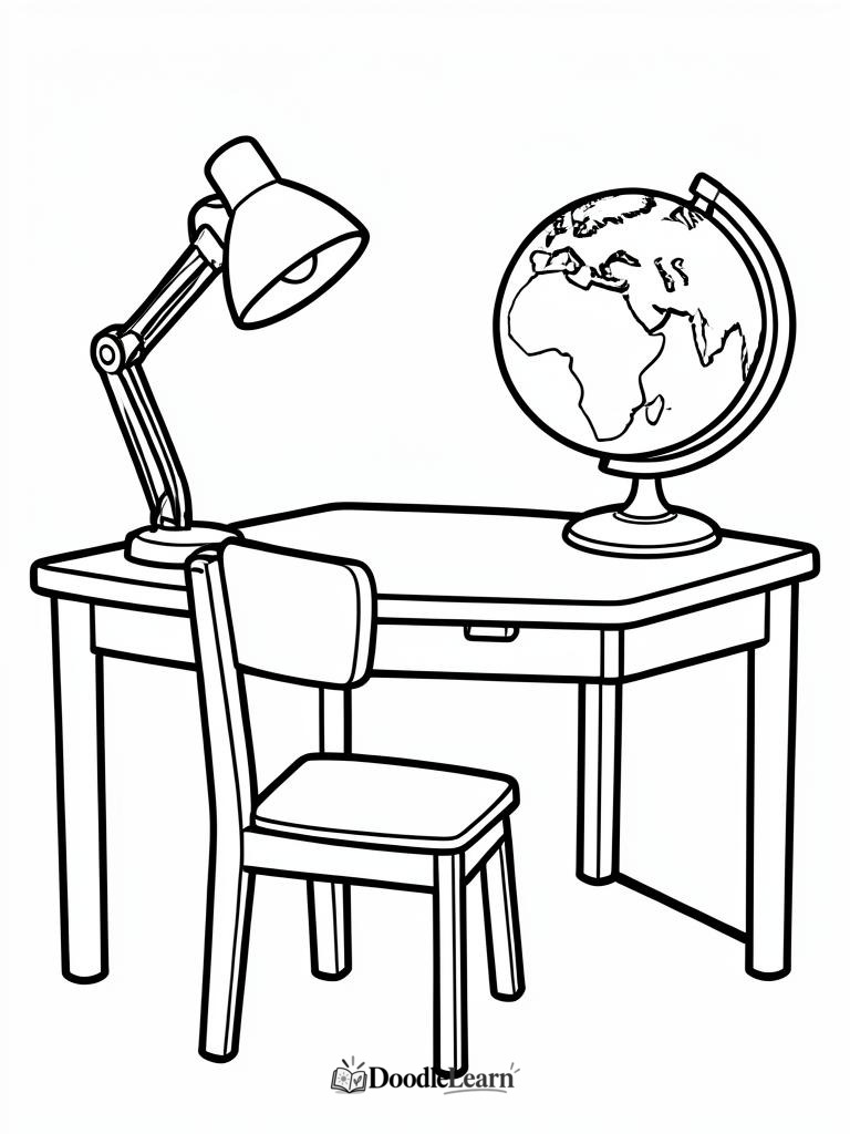 Free printable Desk and Globe coloring page for kids