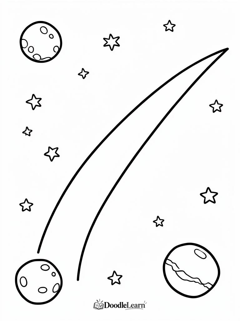 Free printable Planets in a Row coloring page for kids