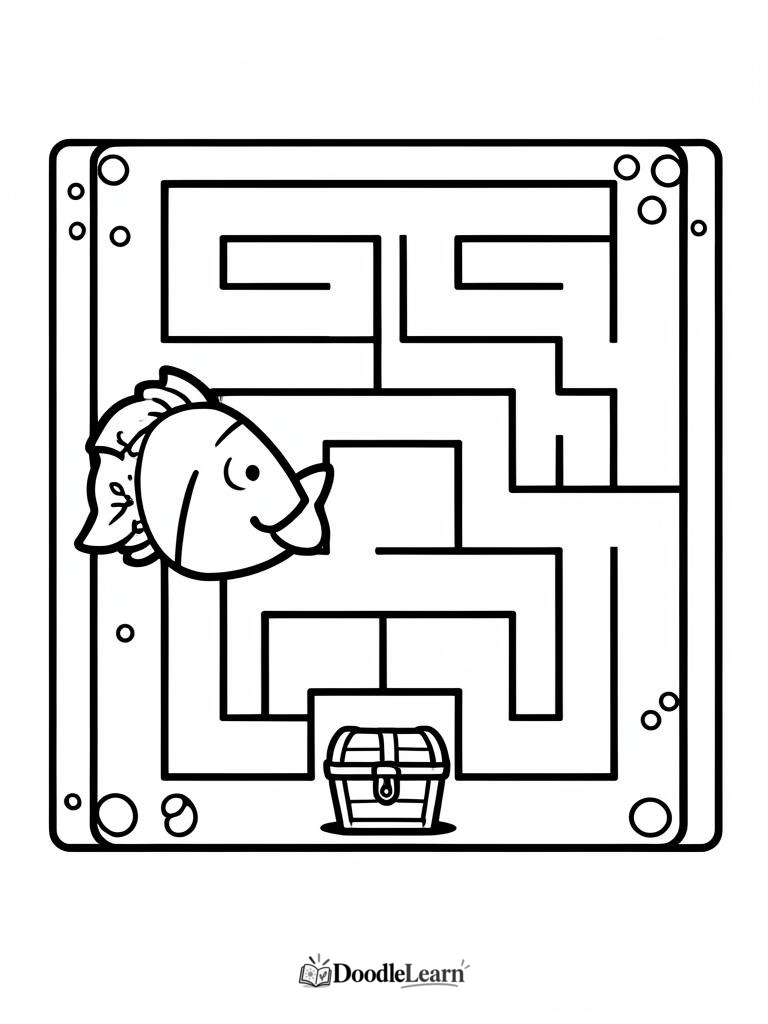 Free printable Fish and Treasure printable worksheet for kids