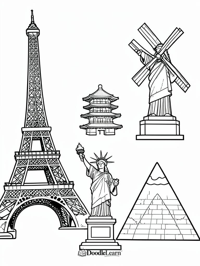 Free printable Famous Landmarks coloring page for kids