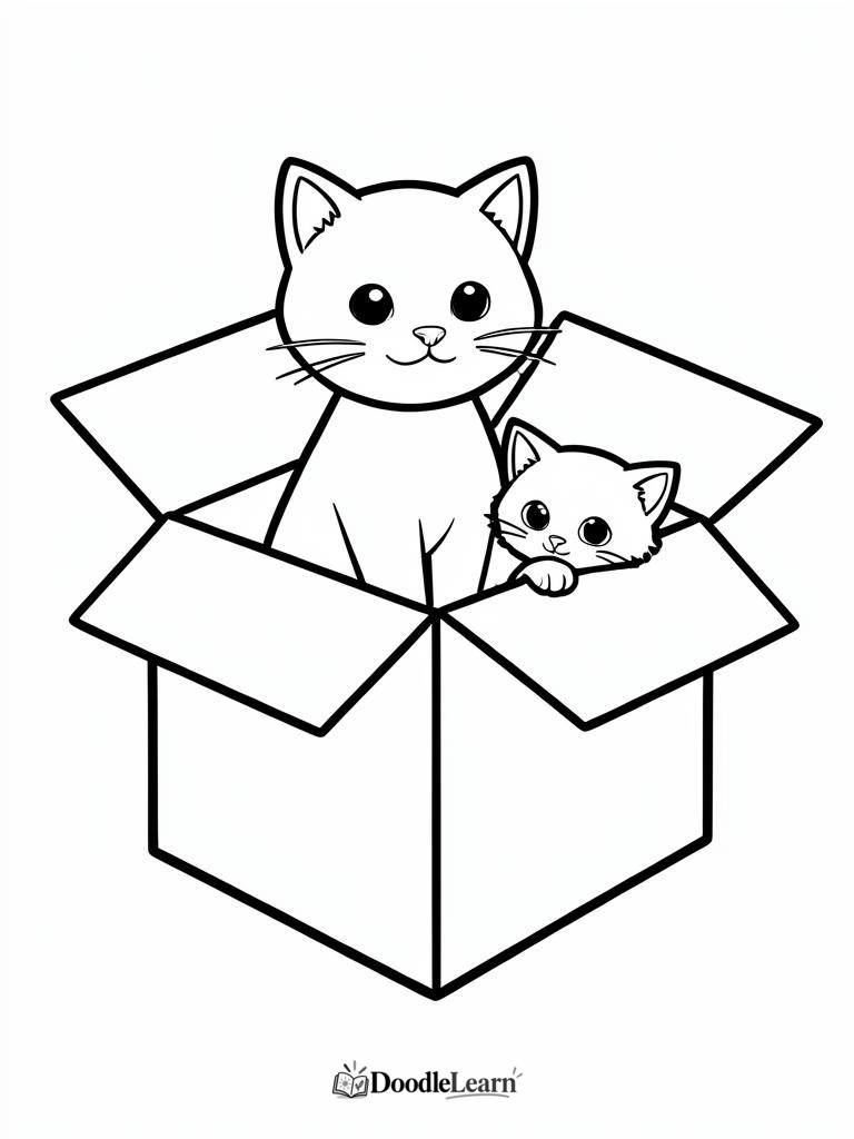 Free printable Cats in a Box coloring page for kids