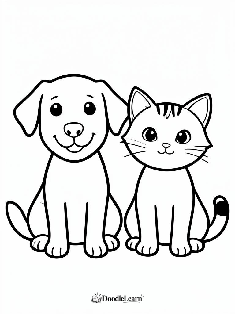 Free printable dog and cat together coloring page for kids