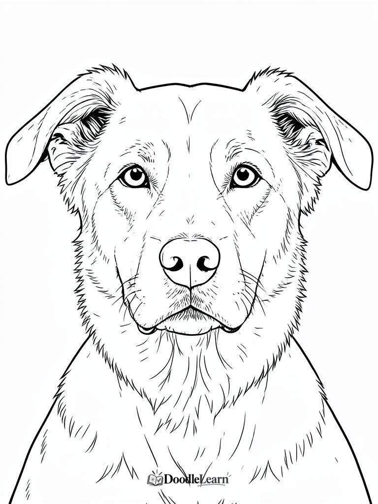 Free printable realistic dog portrait coloring page for kids