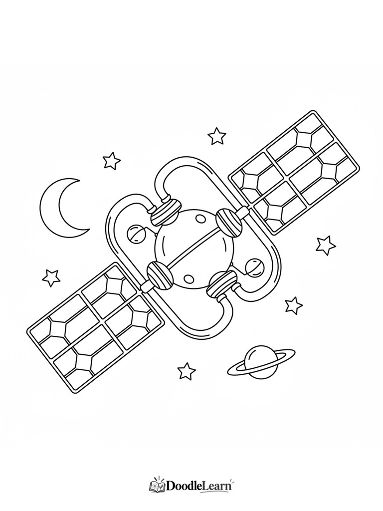 Free printable Space Station coloring page for kids