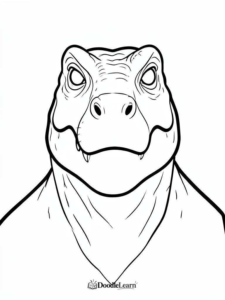 Close-up T-Rex head printable coloring page for kids