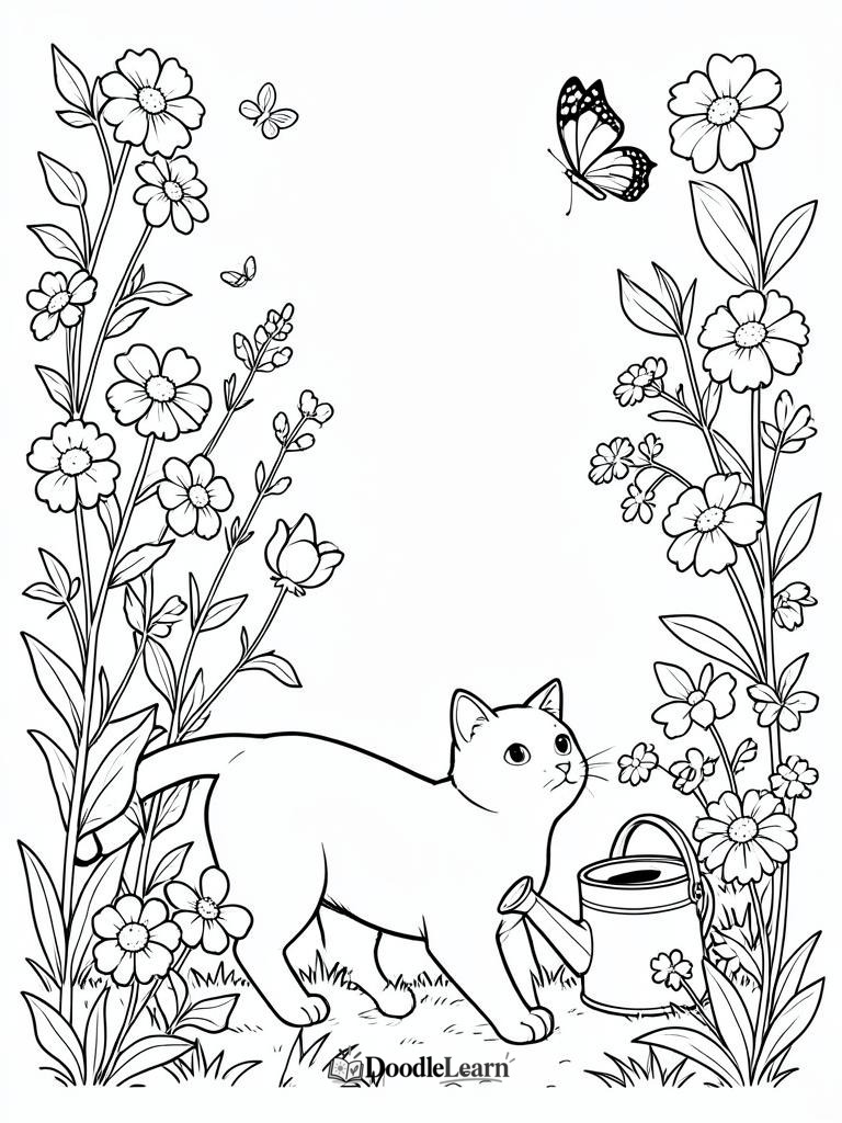 Cats at Home & Outdoors Coloring Pages — free printable coloring pages for kids