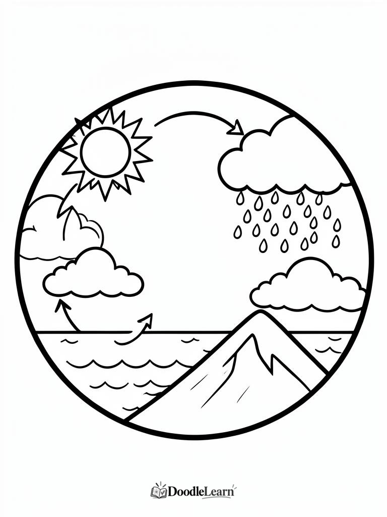 Free printable The Water Cycle coloring page for kids