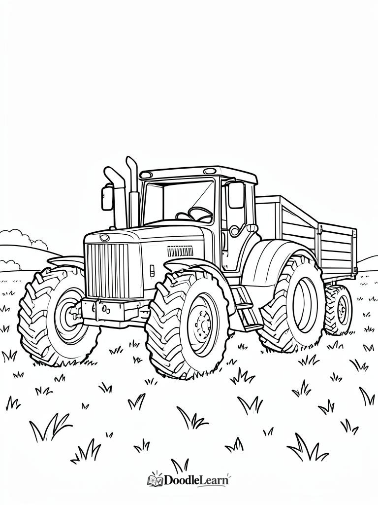 Free printable Tractor and Trailer coloring page for kids