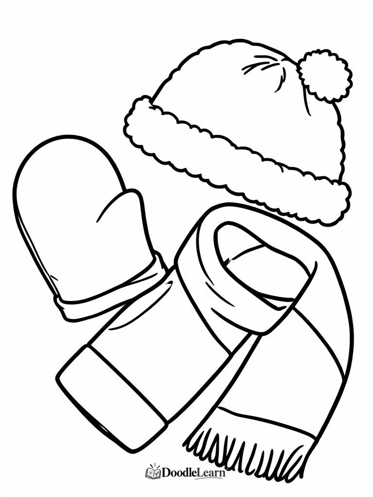Free printable Winter Woollies coloring page for kids