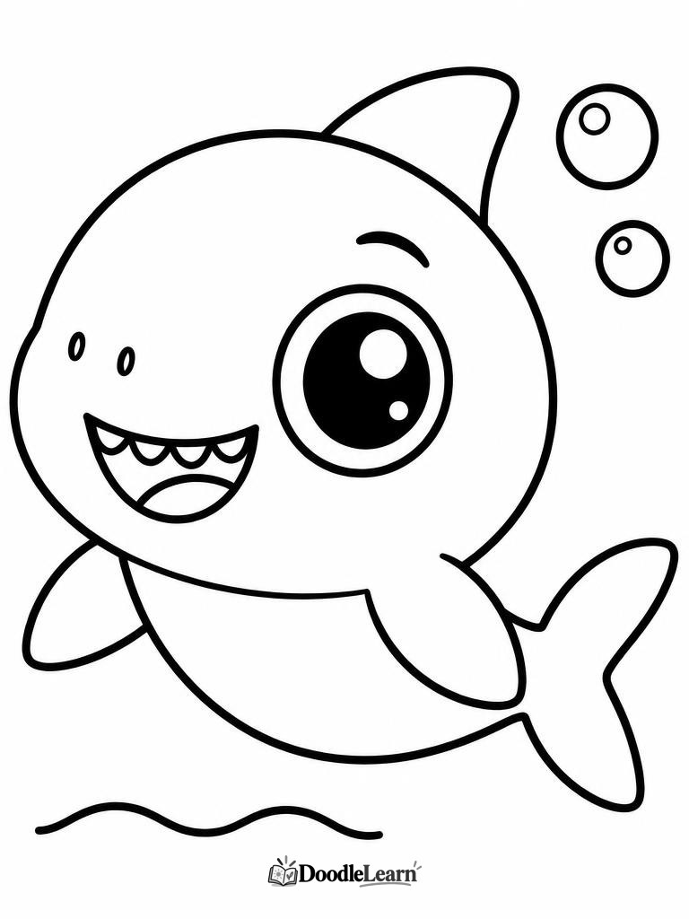 Baby shark swimming printable coloring page for kids
