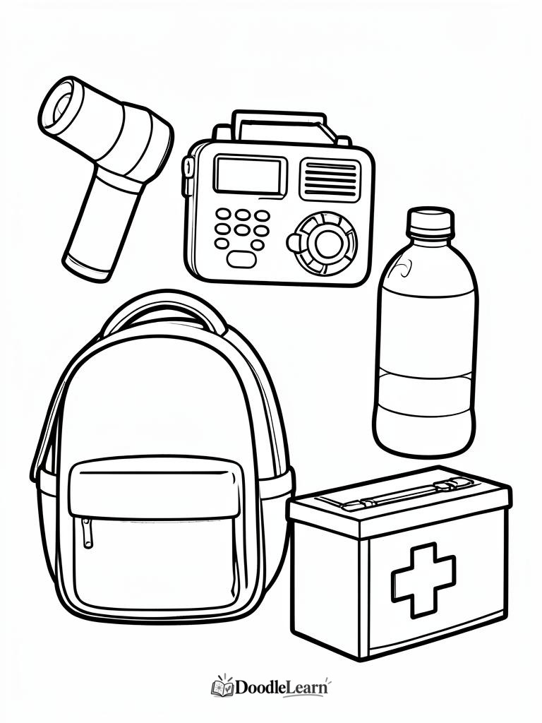 Free printable Storm Shelter Kit coloring page for kids