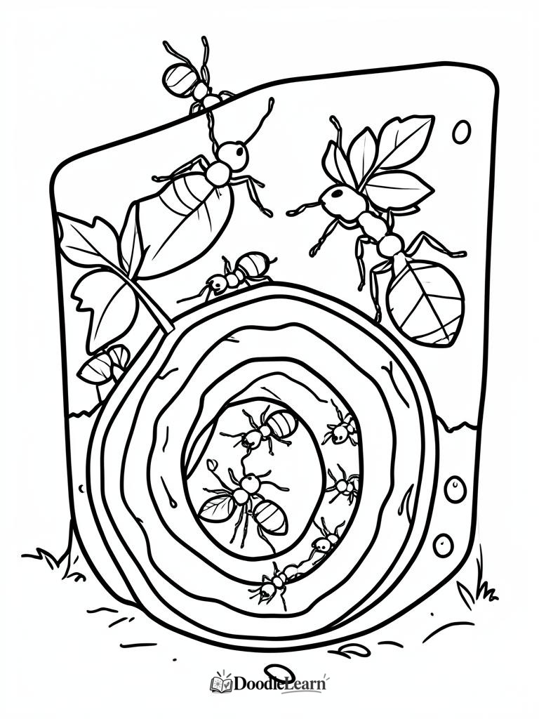 Free printable Ant Trail coloring page for kids