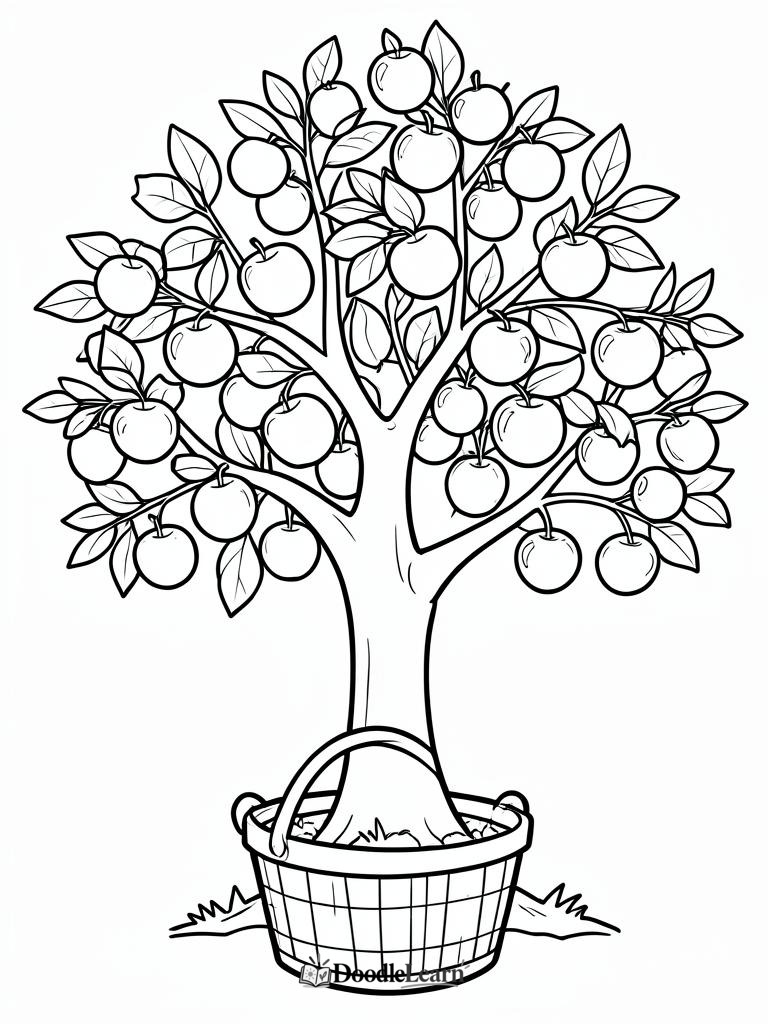 Free printable Apple Harvest coloring page for kids