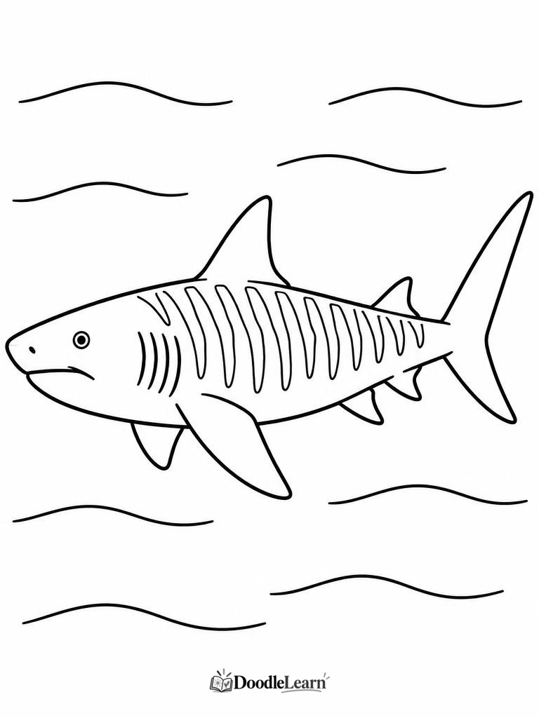Tiger shark printable coloring page showing its striped markings