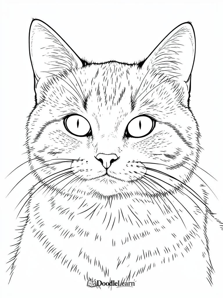 Free printable realistic cat portrait coloring page for kids