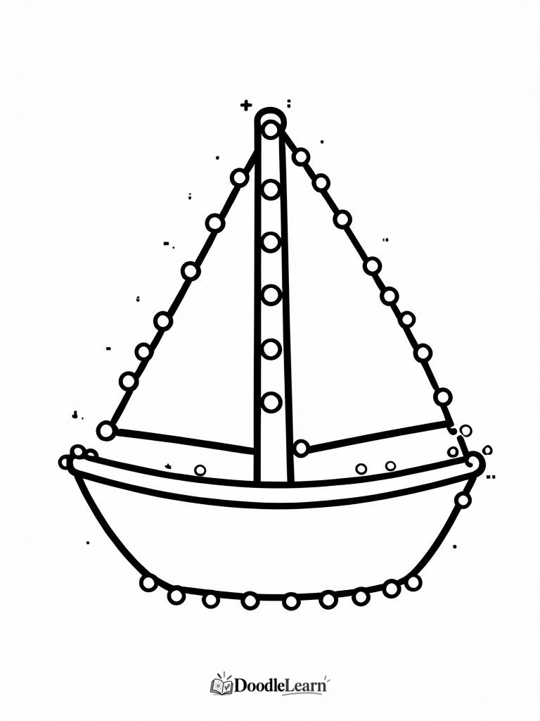 Free printable Dot to Dot Boat printable worksheet for kids