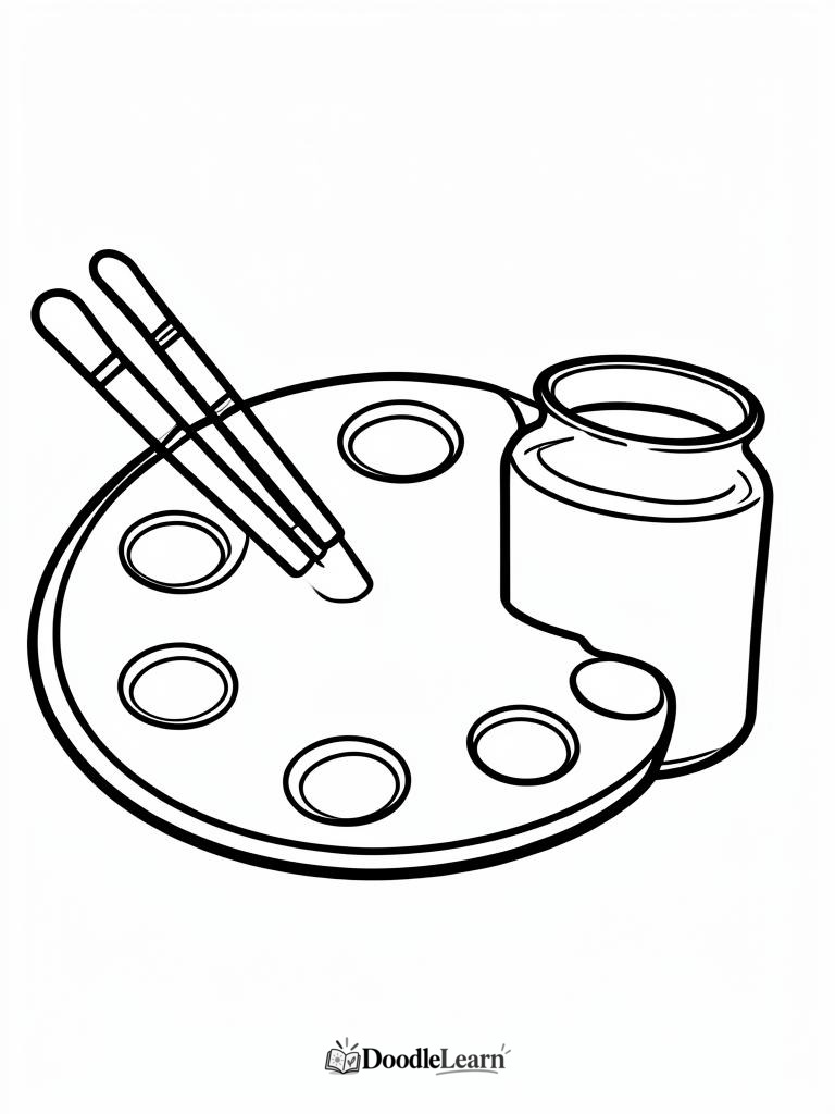 Free printable Paint and Brushes coloring page for kids