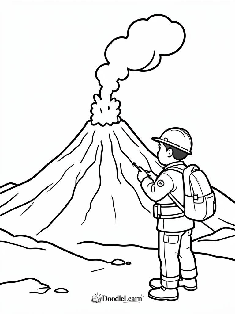 Free printable Volcano Cross-Section coloring page for kids