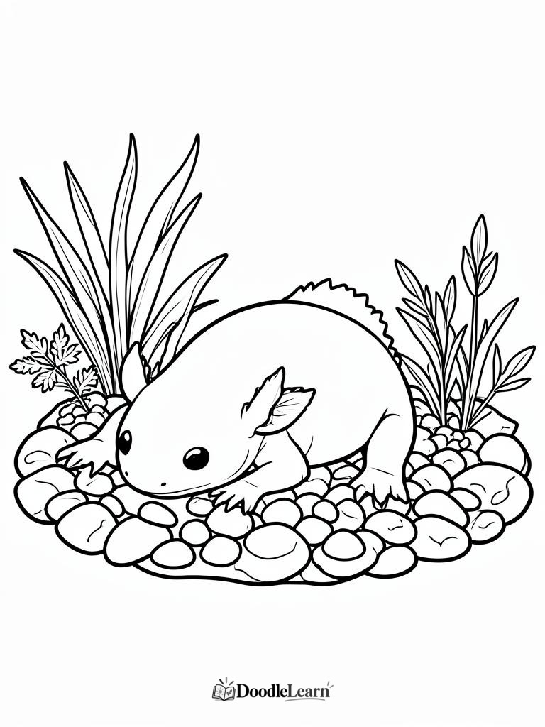 Free printable Axolotl on the Tank Floor coloring page for kids